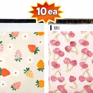 20ct Medium 10 x 13 Strawberries and Cherries Poly Mailers: 10 each design